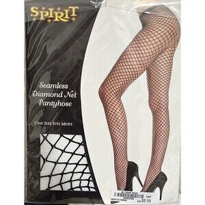 Spirit Seamless Diamond Net Fishnet Pantyhose One Size Fits Most Black Stretch